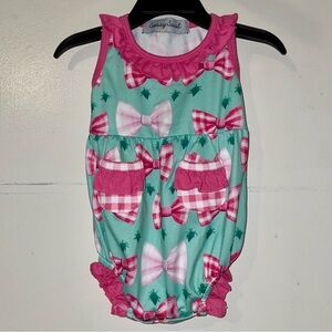 Sassy Soul Pink and Green Bow Print Baby Romper